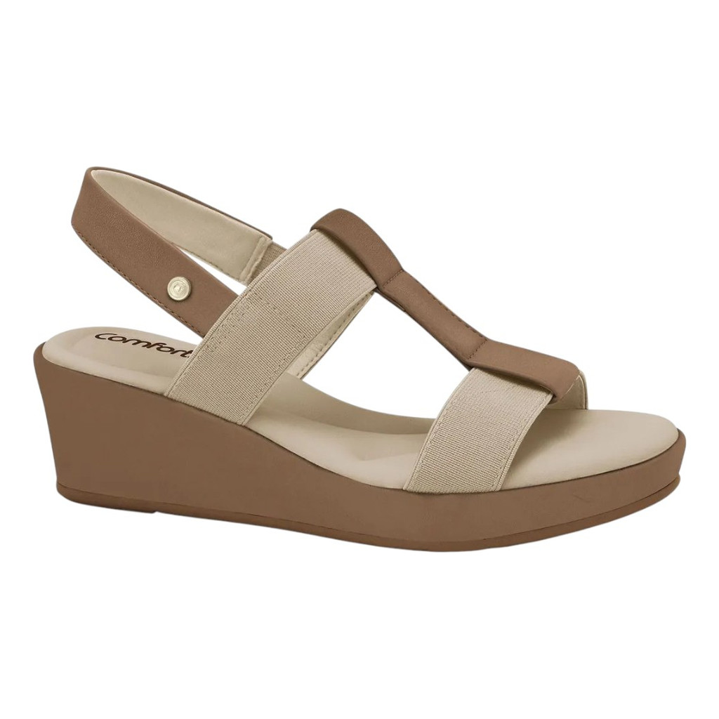 Sandália Feminina Comfortflex Anabela Coconut Almond Confortável Leve Elegante Casual Moda Feminina