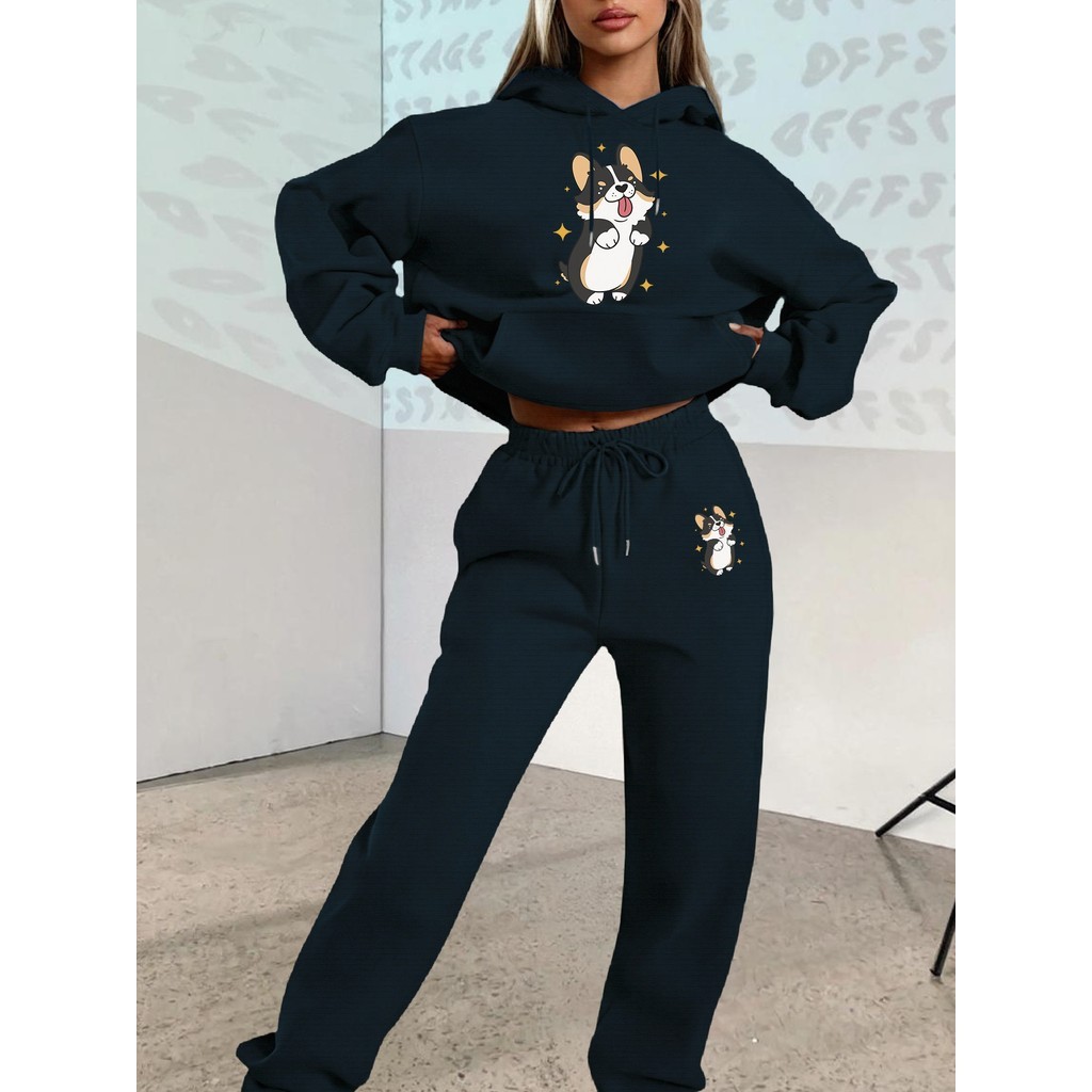 Novo Conjunto Casual de Cachorro Outono/Inverno 2025, Estampa Gourmet Marítima com Letras em Moletom Acolchoado e Calça