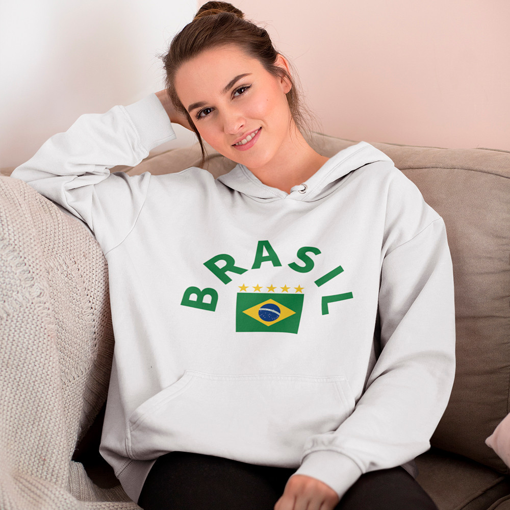 Blusa De Frio Moletom Feminino Brasil Look Copa Do Mundo Futebol Casaco Agasalho Com Capuz Algodão