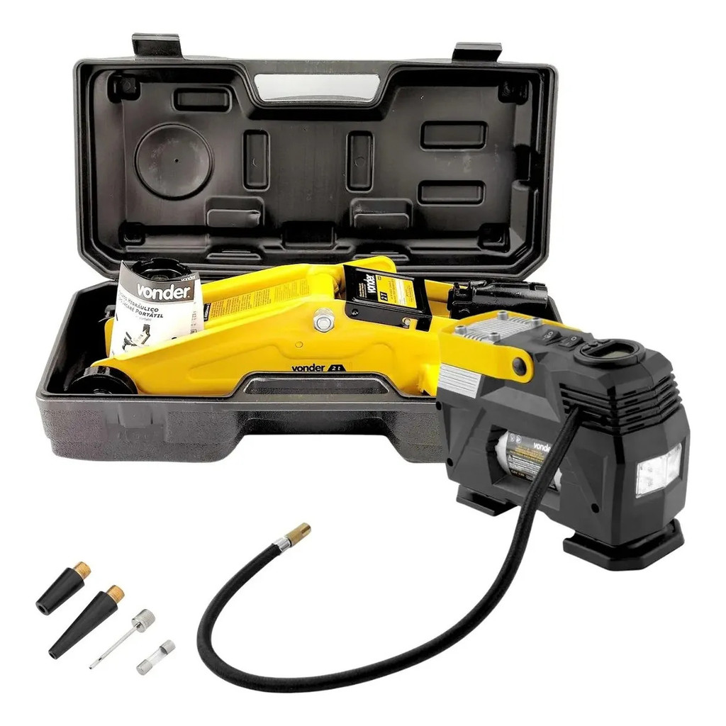 Kit Macaco Completo 2T Jacaré Vonder + Compressor Veicular Portátil 12V 120W
