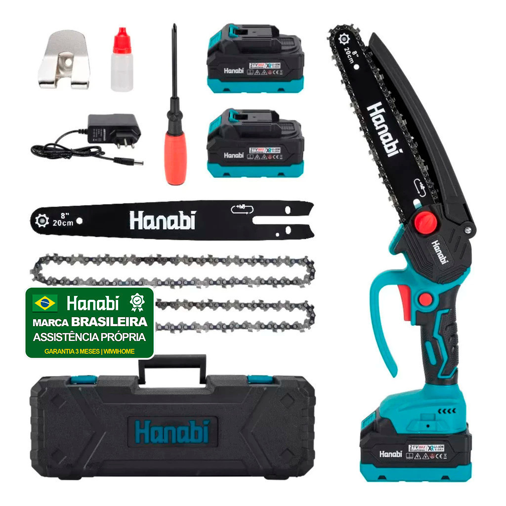 【Hanabi】Motosserra Elétrica Portátil Brushless8polegada Duas Bateria Azul-petróleo 127/220v