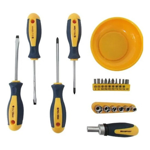 Chave de Fenda Phillips com Catraca e Bits Brasfort 22 Peças para Reparos e Manutenção