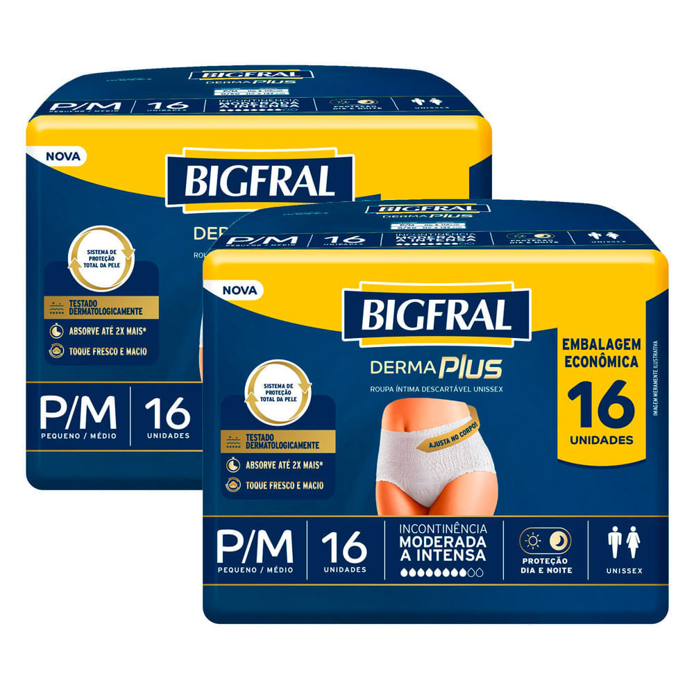 Kit 2 Roupa Íntima Bigfral Derma Plus P/M 16 Unidades em Oferta na Shopee