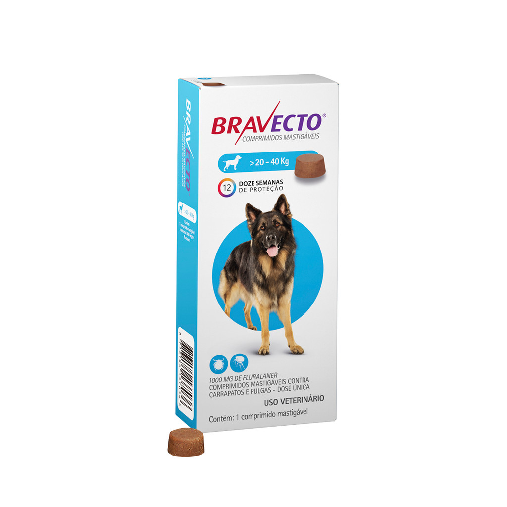 Bravecto Cães De 20 A 40kg 1000mg Antipulgas e Carrapatos - Original MSD