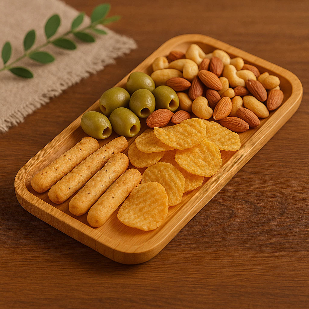 Petisqueira Bambu Retangular Clássica Bandeja Frios Tábua Petiscos Bambu Queijos e Vinhos Doce Servir Madeira Achadinhos