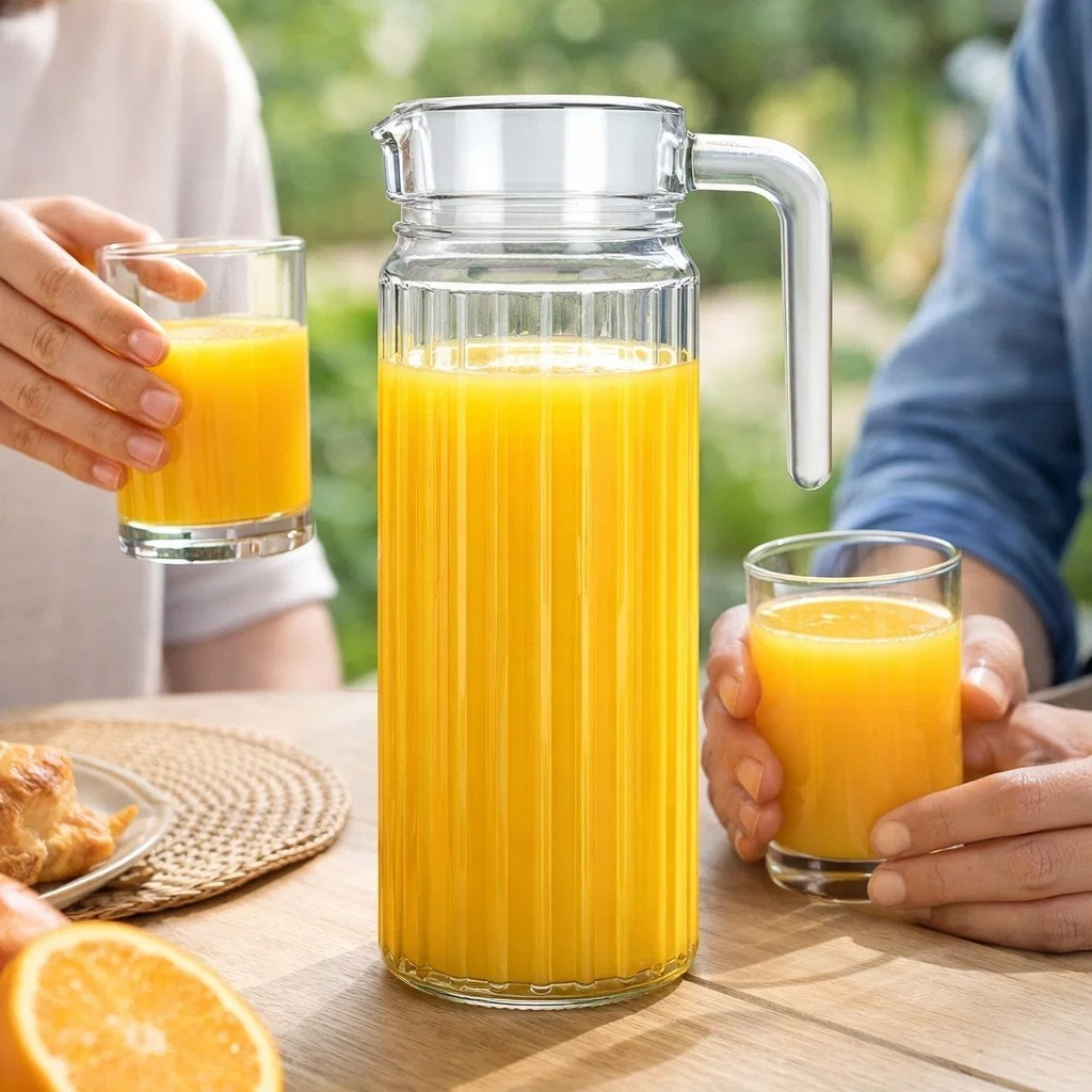 Jarra de Vidro 1L Alta Transparência Resistente Design Elegante para Água Suco Bebidas Cozinha achadinhos