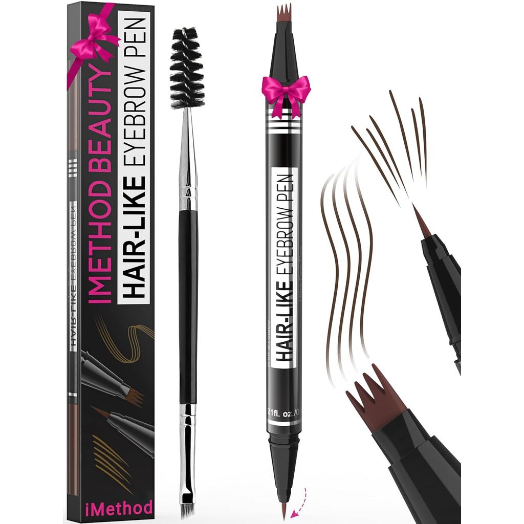 Caneta De Sobrancelha iMethod-Lápis Mágico 2 Em 1 Para Mulheres Com Ponta De 4 Garfos E Pincel Precisa Sobrancelhas Natu