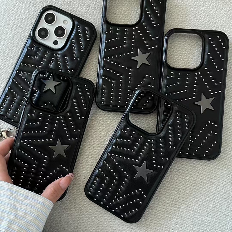 ✨capinha iphone 15 capinha iphone 14 capinha iphone 13 case iphone 15 pro max couro com rebite estrela premium antiqueda