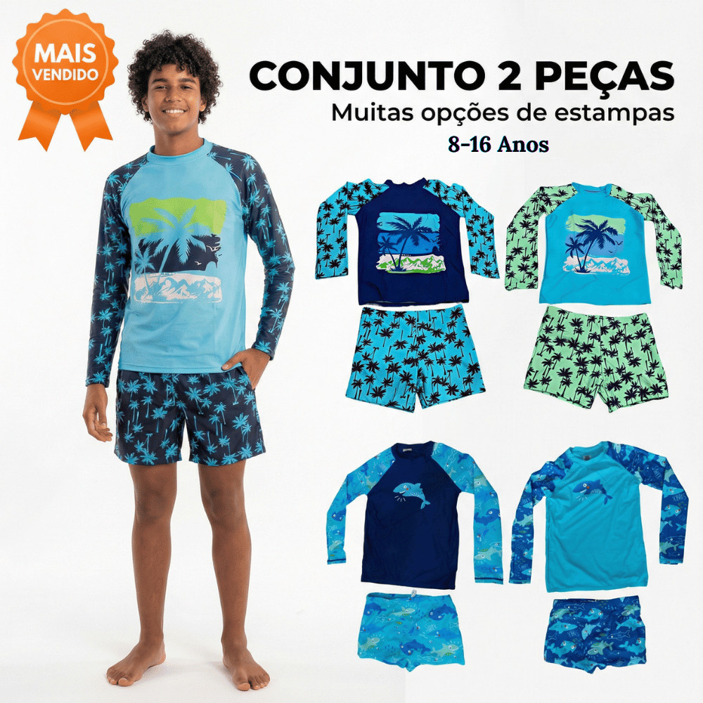 Conjunto Infantil Sunga + Camiseta UV50+: Proteção e Estilo para Meninos