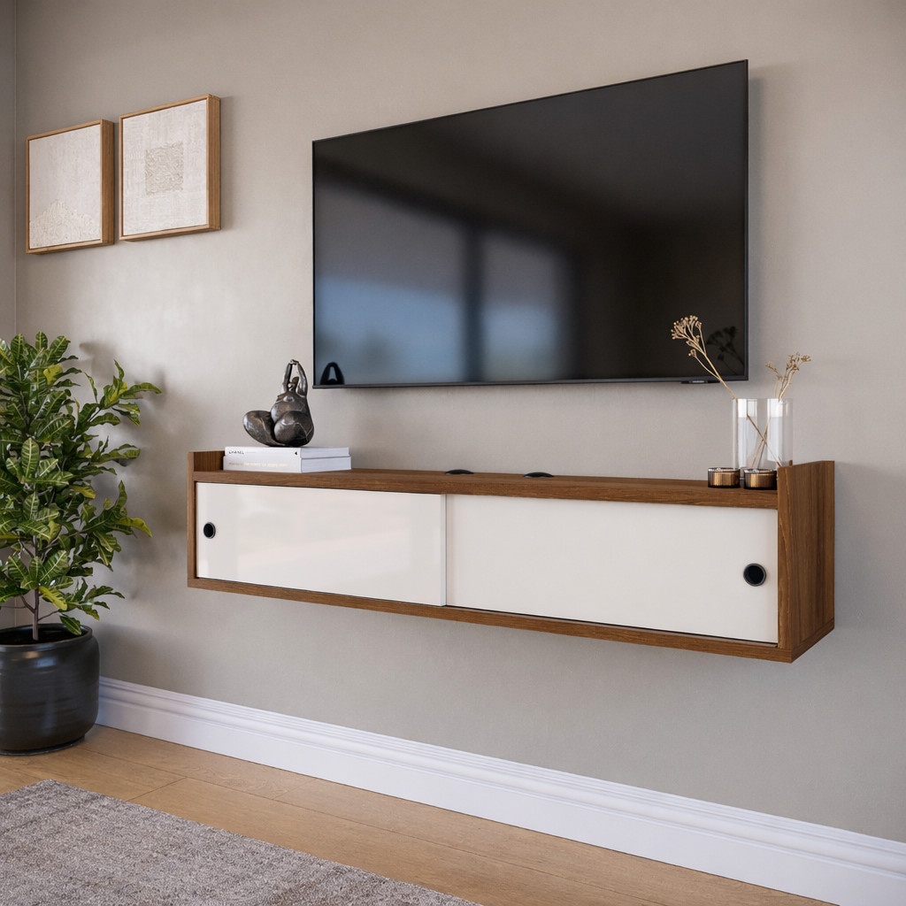 Rack Suspenso Mimi 119cm Nicho Quarto Estante Tv Home Decorativo para Sala Estar Portas Correr