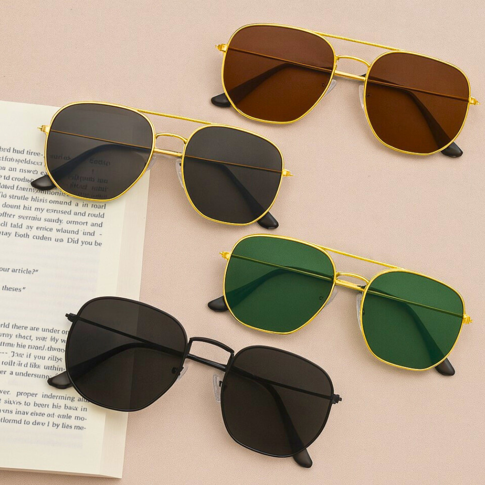 NEWS Óculos De Sol Feminino com Proteção UV400 Retrô Lente Verde Preto Marrom Hexagonal Estiloso
