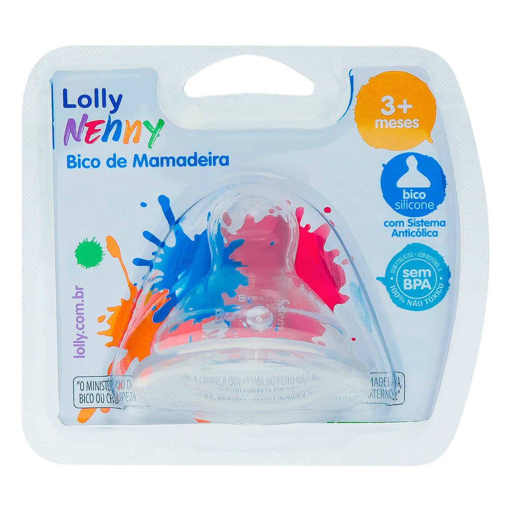 Bico de Mamadeira Lolly Gargalo Largo Ortodôntico em Silicone Fluxo Médio Nível 2 com 1 Unidade