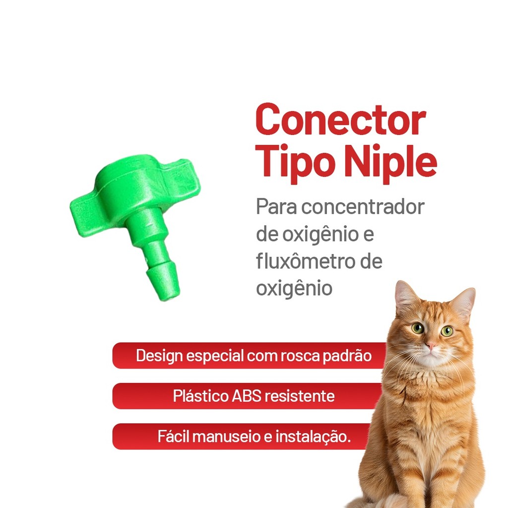 Conector/ Adaptador Tipo Niple Para concentrador de oxigênio e fluxômetro de oxigênio