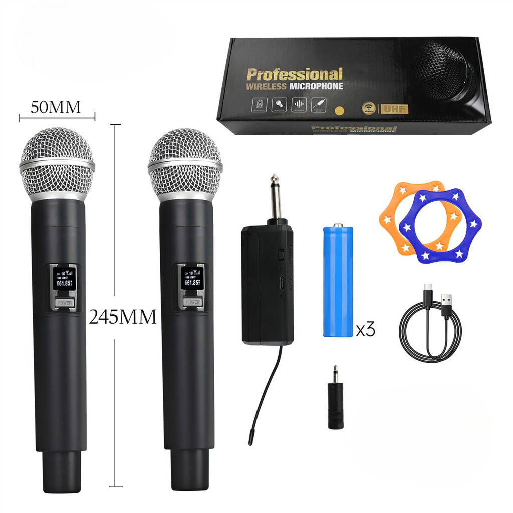 Cunjuto 2 Microfones Sem Fio Profissional UHF Duplo com Receptor – Alcance 50m, Bateria Recarregável  alex