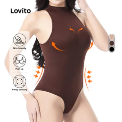 Lovito Body Modelador Sexy Sem Costura Controle Barriga Levanta Bumbum Push Up LNE134116