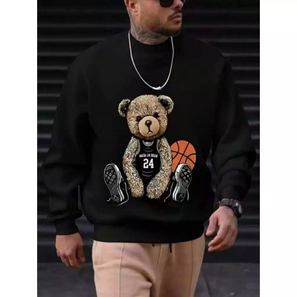 Moletom Masculino Careca Urso Basquete Gola Redonda Casaco Feminino Masculino Flanelado Unissex Inverno Frio 100%Algodão