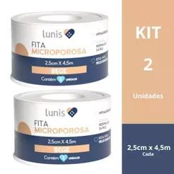 Kit 2 Unidades Fita Microporosa Bege Lunis 2,5cm x 4,5m Hipoalergênica