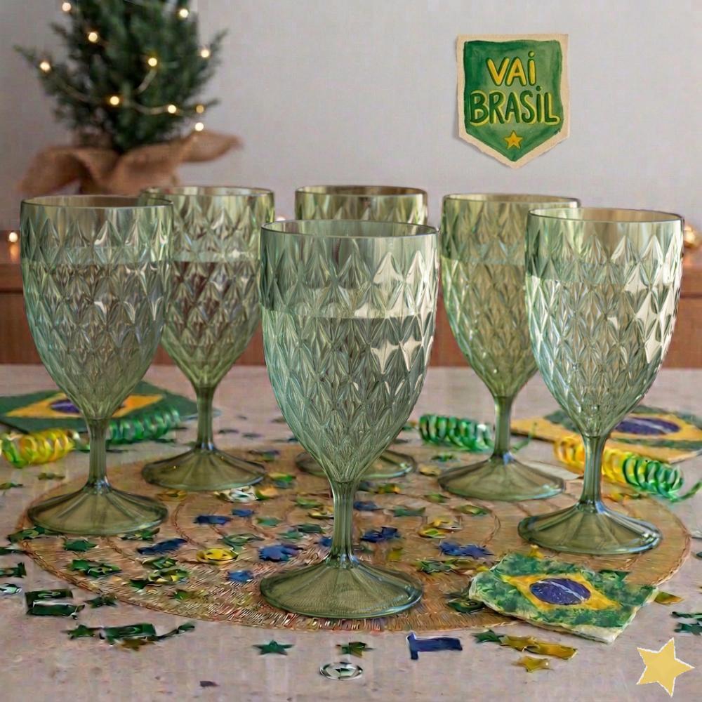 Kit Copa do Mundo 6 Taças de Água Verde Brasil Festa Temática Futebol Time Plástico Plasútil