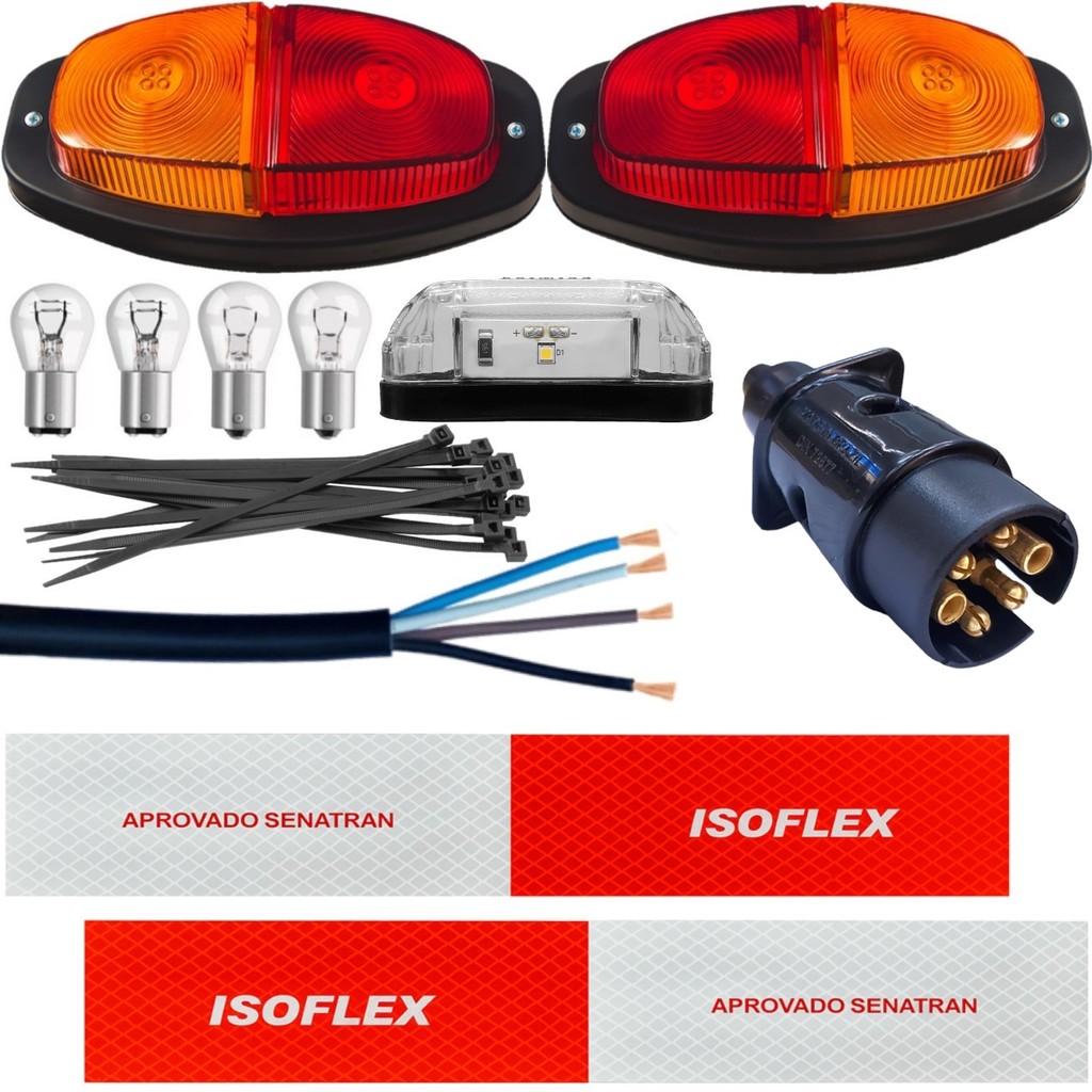 Kit Instalação Eletrica Lanterna Carretinha Reboque Engate Com Lanterna De Placa Led