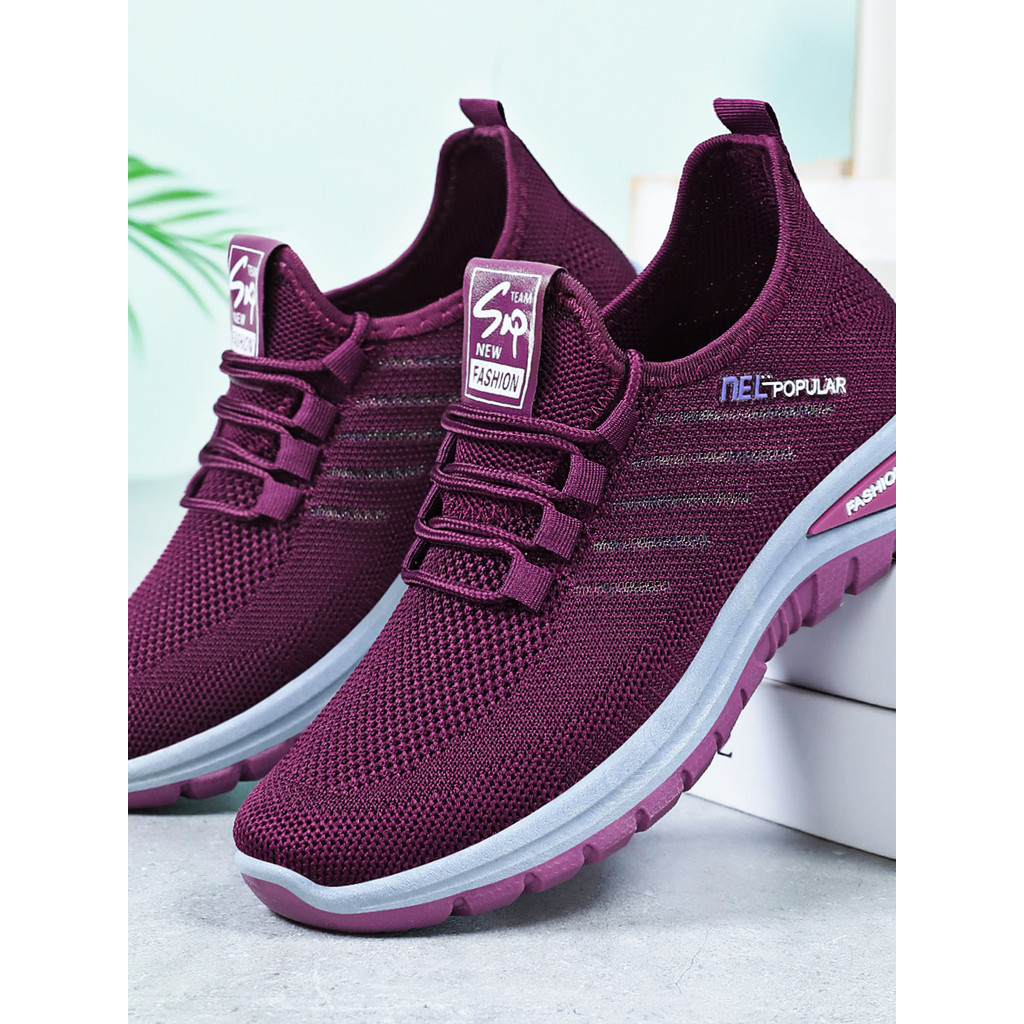Sapatos femininos rendas tênis de sola macia sapatos femininos voando tecido respirável sapatos casuais boca rasa grosso