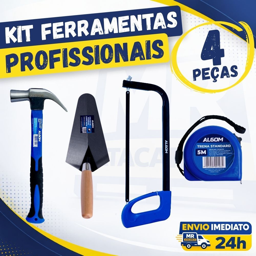 Kit Ferramentas de Pedreiro Martelo Colher de Pedreiro Arco de Serra trena 5 metros Profissional
