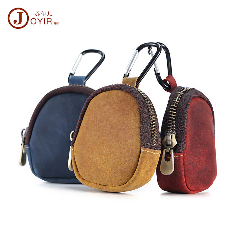 Bolsa de moedas estudante couro genuíno pequena carteira multifuncional saco de armazenamento zíper pingente moeda saco 