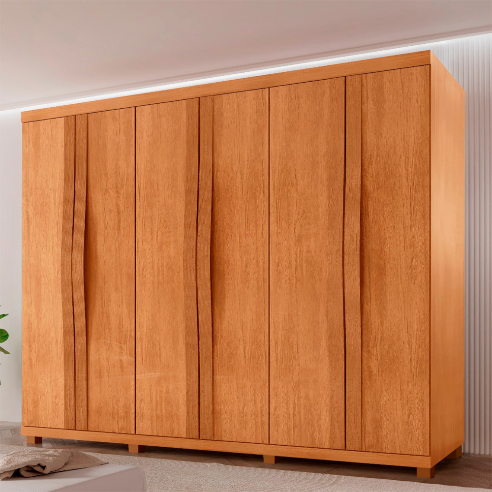 Guarda Roupa Casal Rommeo 100 MDF 6 Portas e 6 Gavetas com Pés Moderna Mobília