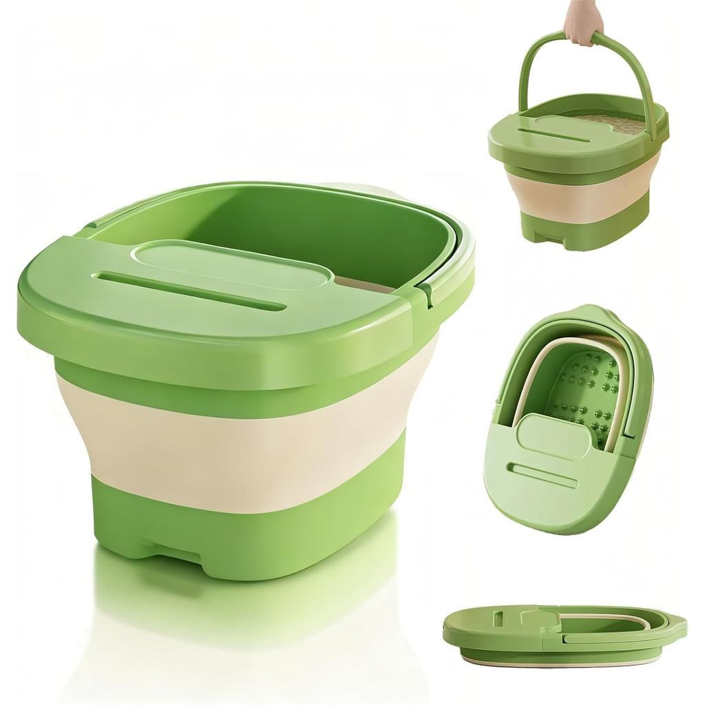 Bacia Dobrável para Banho de Pés com Tampa, Banheira para Imersão de Pés com Pontos de Massagem, Cesto de Lavanderia Mul
