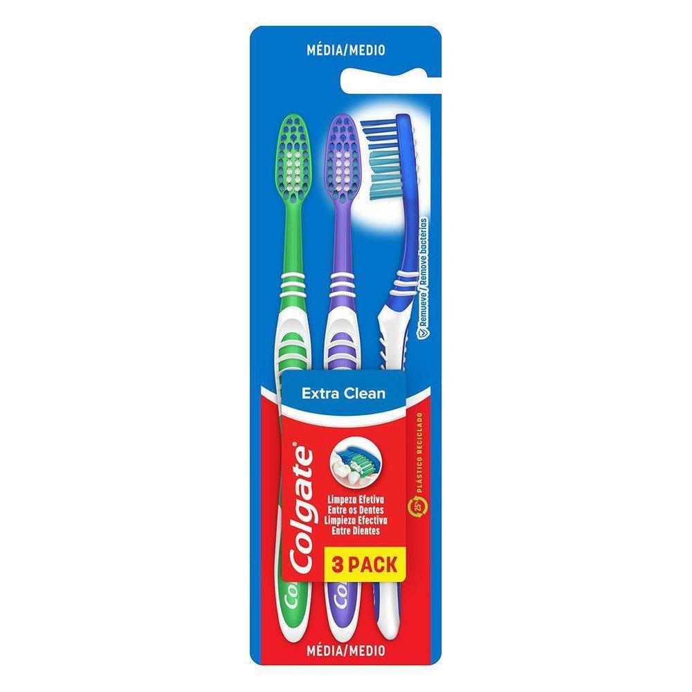ESCOVA DENTAL COLGATE EXTRA CLEAN MEDIA 3 UNIDADES em Oferta na Shopee