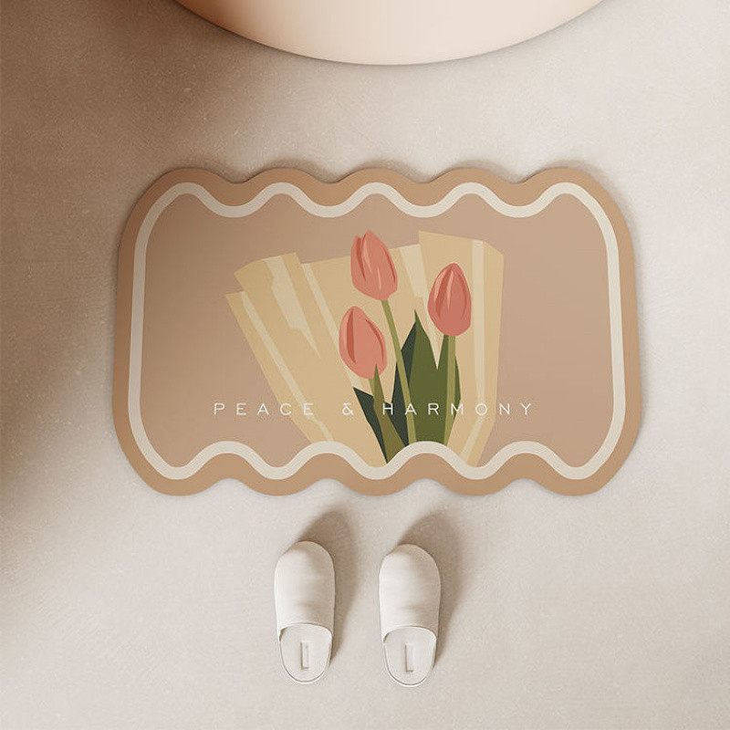 Tapete Absorvente Antiderrapante Para Banheiro Doméstico , Estilo Pastoral , Macio , Secagem Rápida Porta