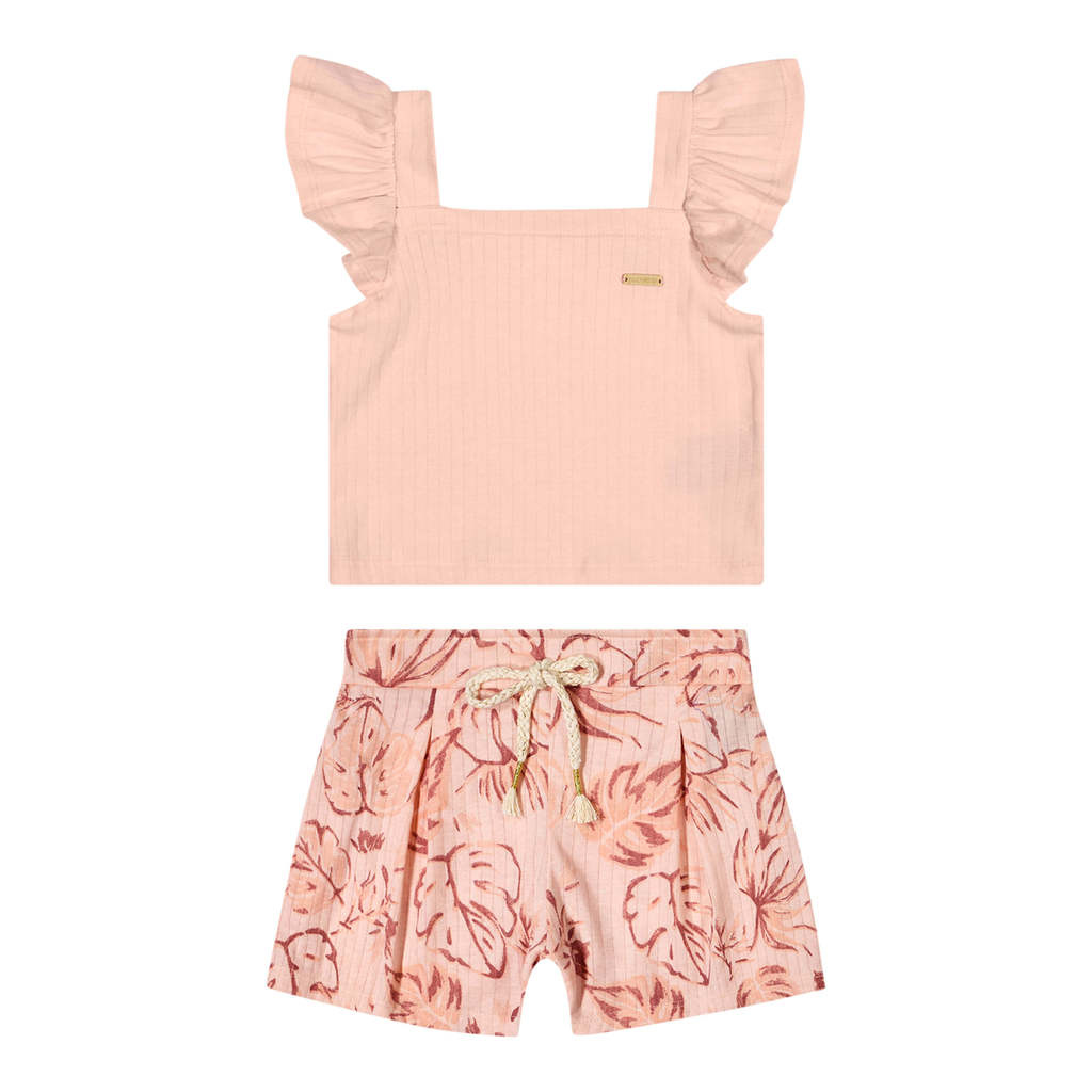 Conjunto Infantil Menina Canelado Folhas Colorittá Rosa