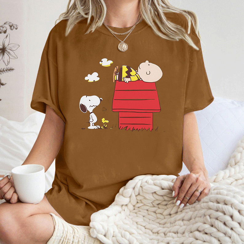 [Camiseta Premium Algodão Puro]LA Camiseta Menina Peanuts Snoopy Charlie Brown Estilo Casual Unissex
