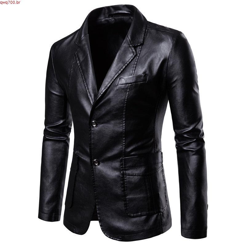 Jaqueta Blazer Masculina Plus Size m Fit com Bolso, Casaco de Couro Casual de Cor Sólida para Socialidades