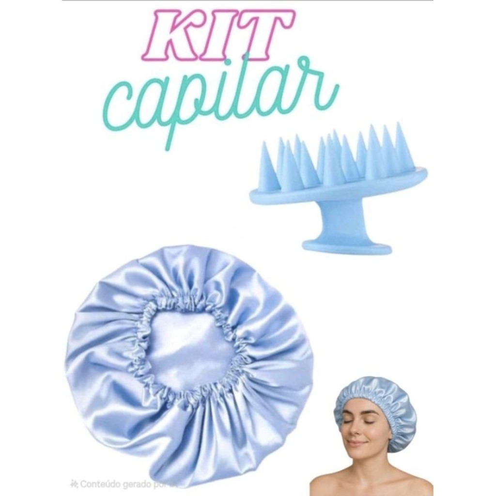 Kit Capilar com Touca de Cetim e Escova Massageadora Cabelos Saudáveis