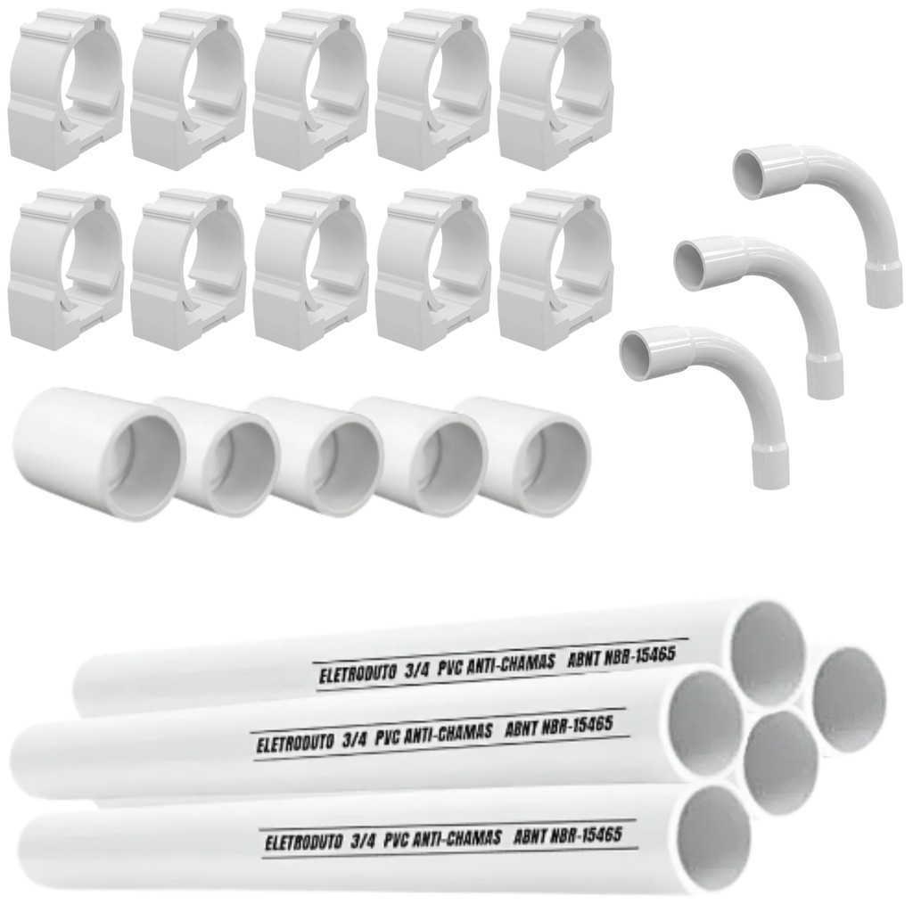 Kit 8 Metros Eletroduto PVC 3/4 Rigido + Acessórios Para Instalacao Eletrica Externa