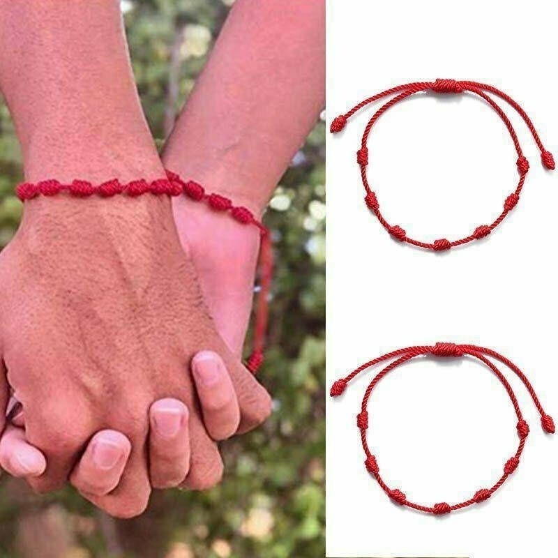 Pulseira Vermelha 7 Nós Kabbalah Contra Mal Olhado Inveja Adulto Regulável Kit