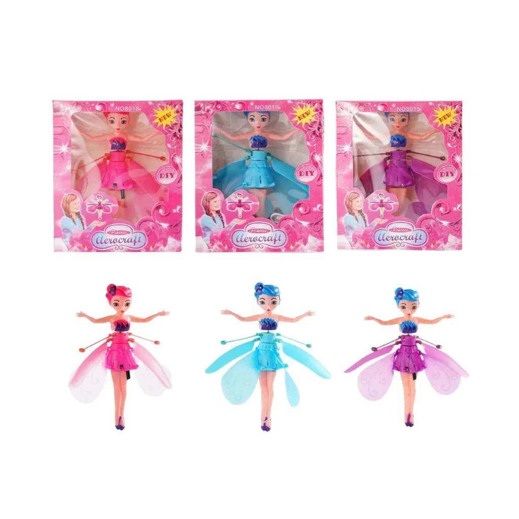 Brinquedo Boneca Kit 3 Fada Que Voa De Verdade Com Sensor Mão Luz Fada Asa Mágicas