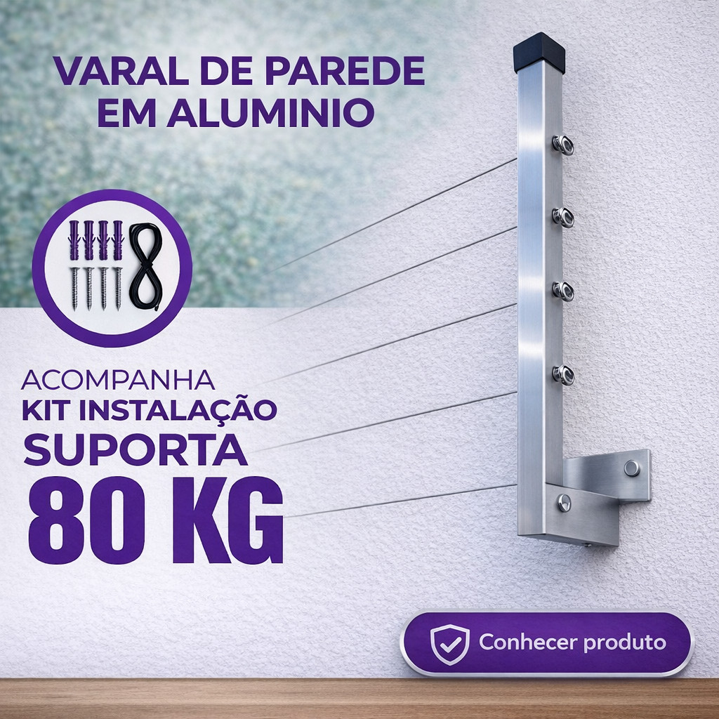 Varal de Parede Retrátil Recolhível Alumínio Reforçado para Roupas e Edredom