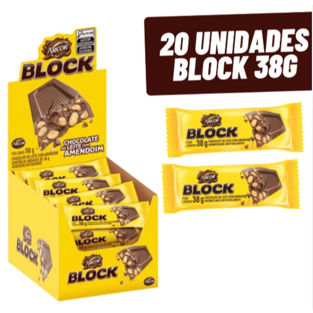 Chocolate com Amendoim Block - Arcor 20 Unidades 38g Cada Unidade em Oferta na Shopee