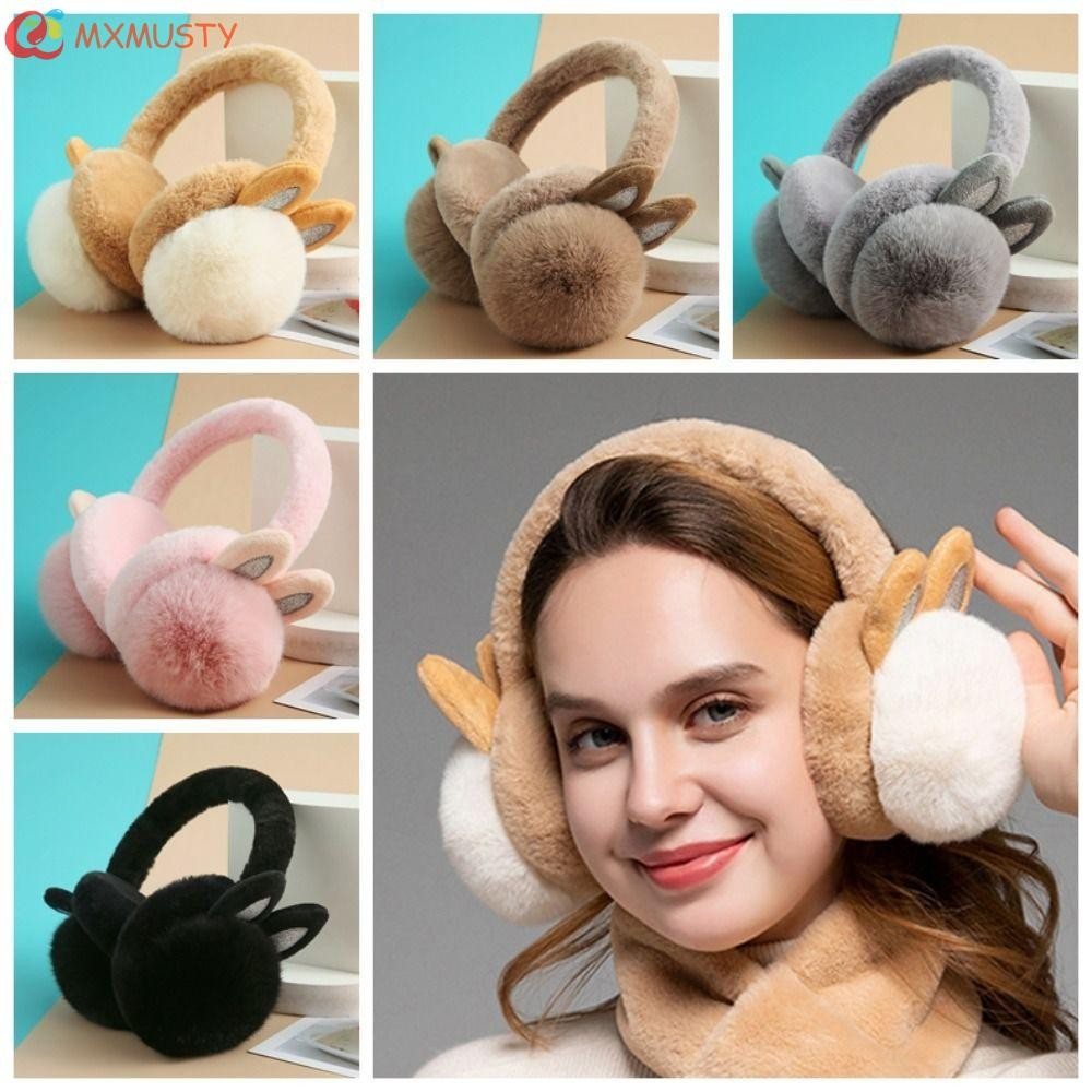   Protetores de Orelha de Coelho MXMUSTY, Inverno Quente, Design de Cartoon em Pele Sintética, Aumento de Calor