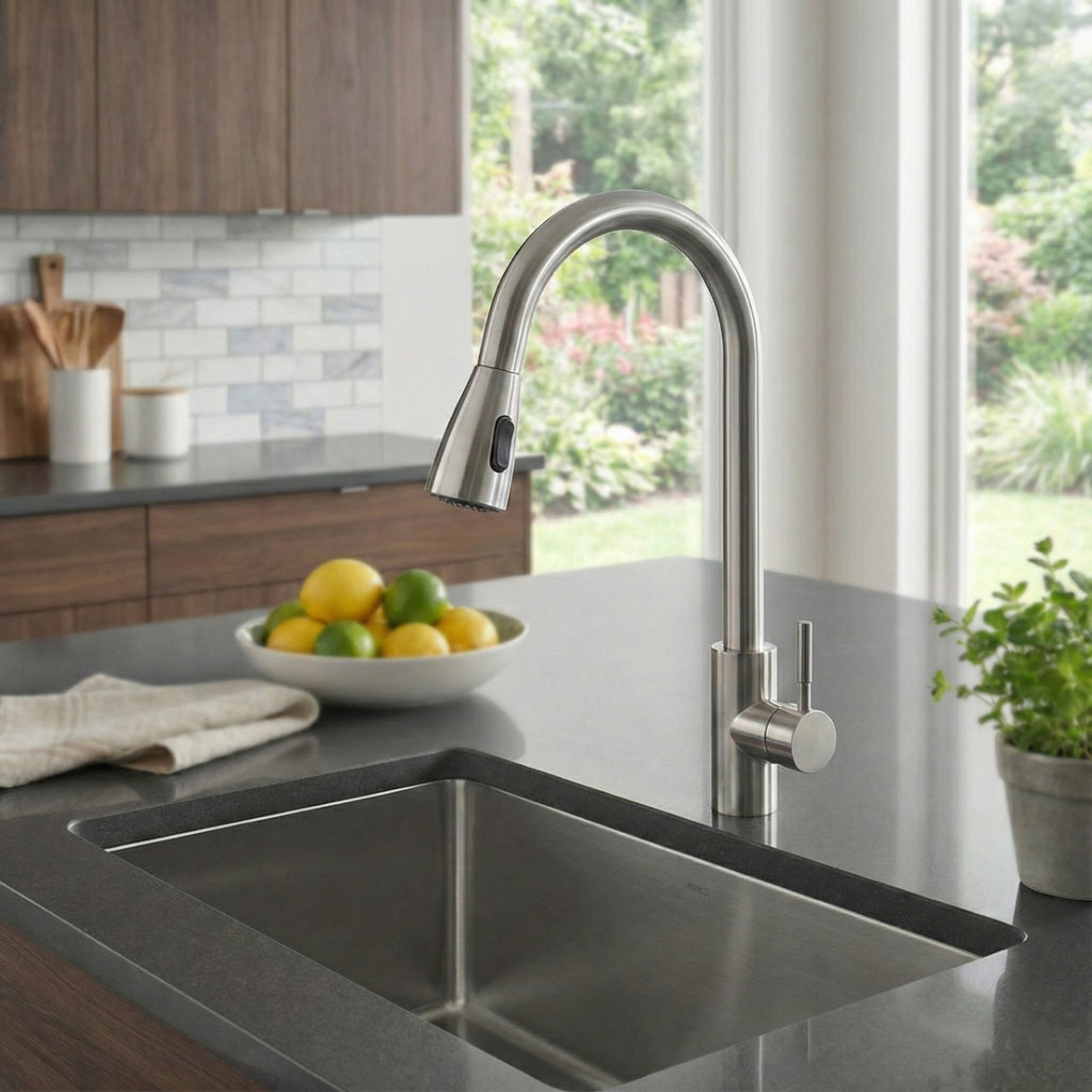Torneira Com Extensor Gourmet Monocomando Premium Aço Inox  Escovada