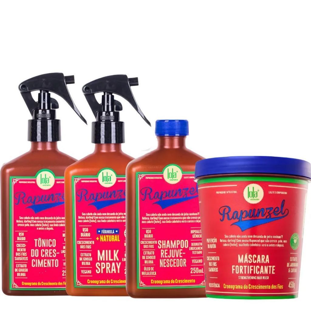 Kit Lola Rapunzel Completo: Shampoo, Máscara, Tônico e Milk | Crescimento e Fortalecimento em Oferta na Shopee
