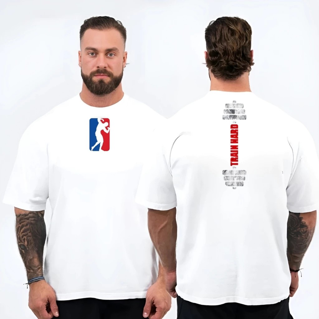 Camiseta Masculina Academia Train Hard Lançamento 100% algodão Unissex Plus Size Oversized Premium - Estampaê