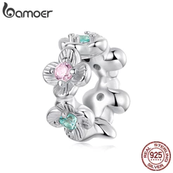 Bamoer 925 Prata Esterlina Pingente Primavera Flor Frisado Diy Pulseira Jóias Presente Para Mulher