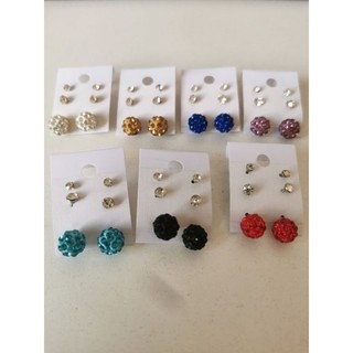 ✨ KIT 3 PARES Brincos Ponto de Luz + Bola Strass Shamballa Luxo Delicado Cores Variadas Estilo Shamballa B23600070-1
