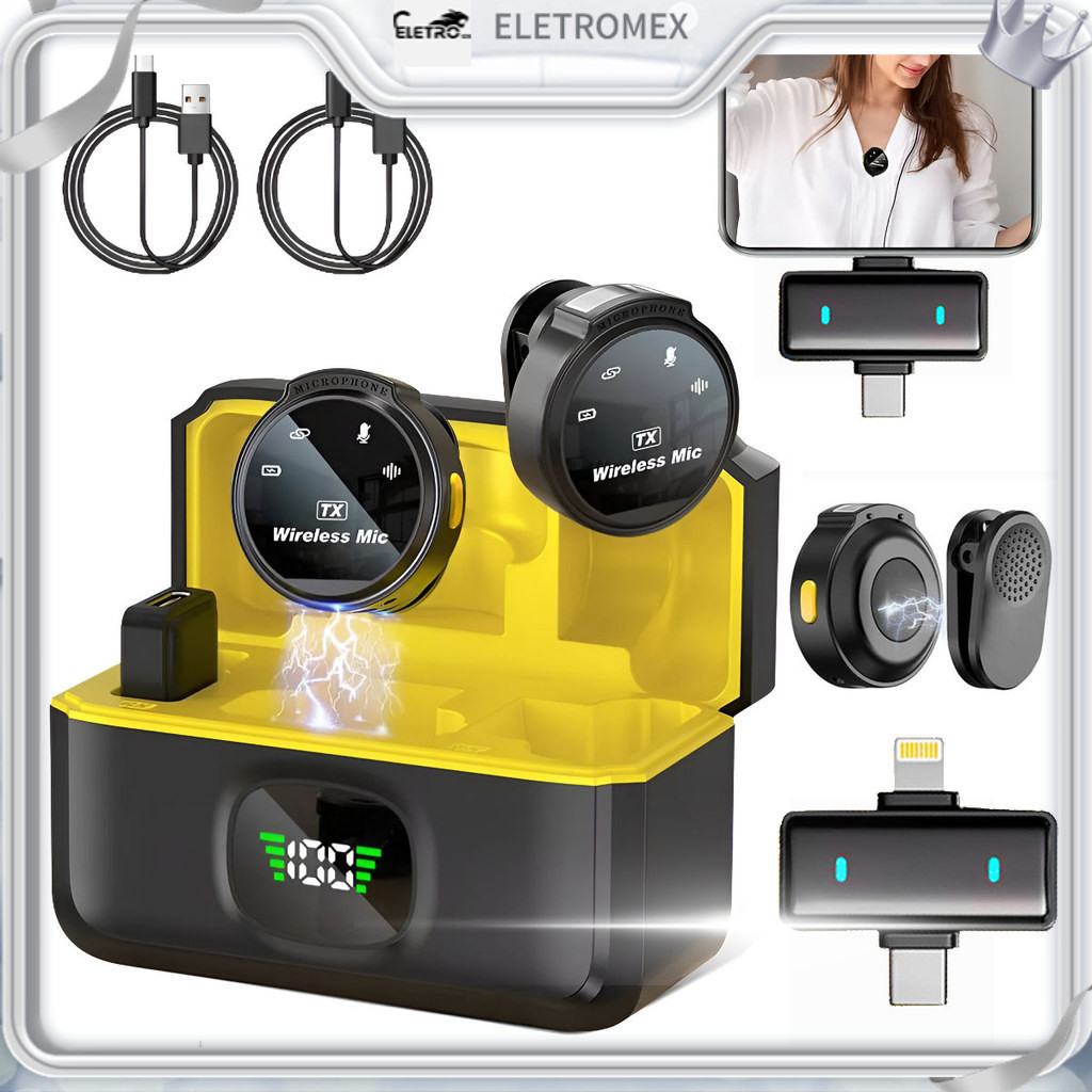 Microfone Lapela J6 2-em-1 com Redução de Ruído - Universal para iPhone/Android em Oferta na Shopee