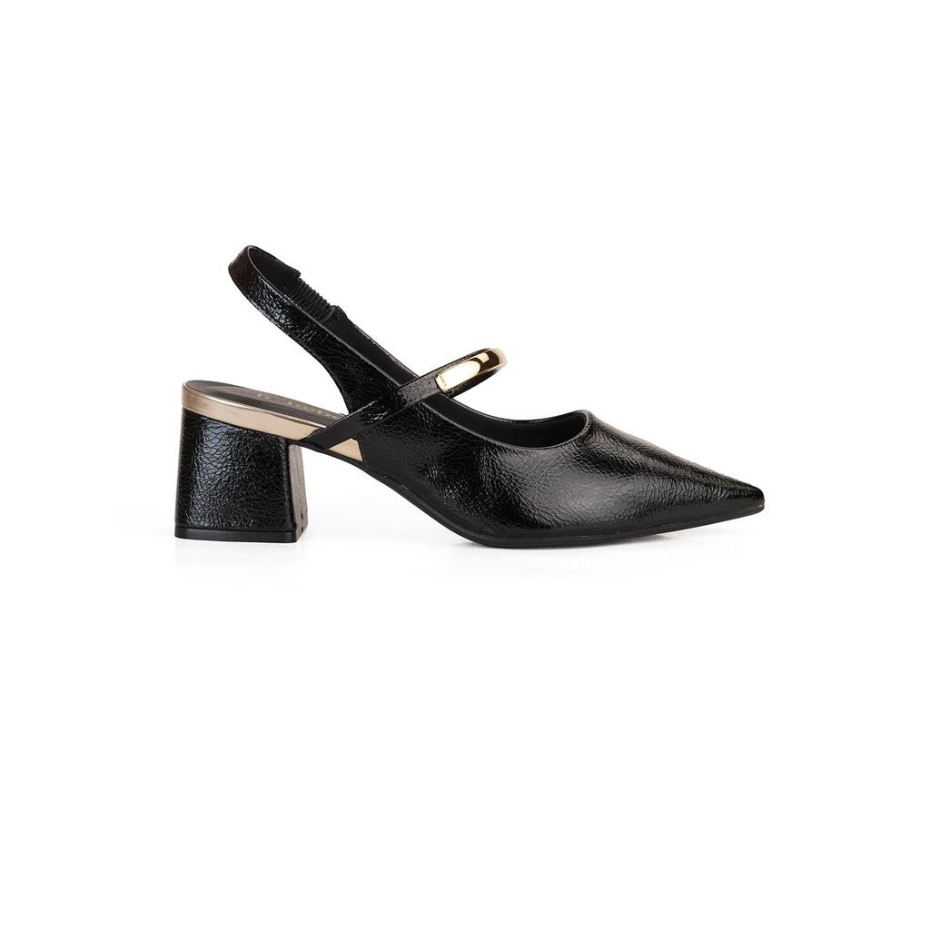 Scarpin  Slingback Bebecê Salto Bloco Com Tira Metalizada em Oferta na Shopee