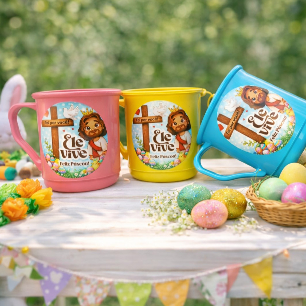 Presente páscoa cristã kit 20 canecas Jesus lembrancinha igreja culto evangélico feliz páscoa