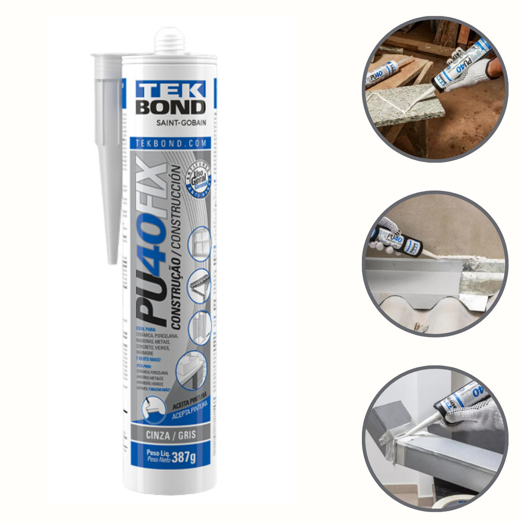 Cola ADESIVO SILICONE PU 40 FIX ALTA PERFORMANCE CINZA ADESIVO MULTIUSO CARTUCHO TEKBOND - SAINT GOBAIN PU, Cinza em Oferta na Shopee