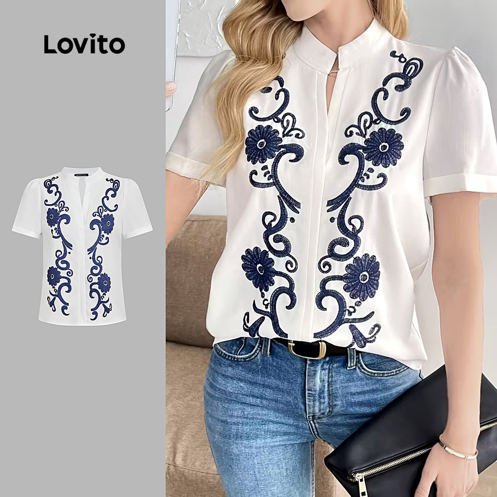 Lovito Férias Blusa Plissada Primavera/verão para Mulheres L171ED1039